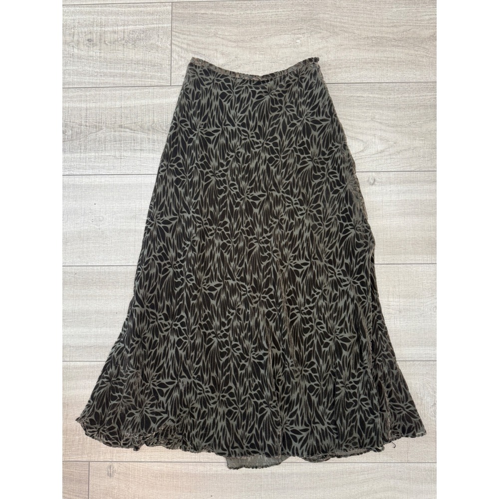 Banana Republic Burnout Velvet Midi Skirt Brown Floral A-Line Size 8